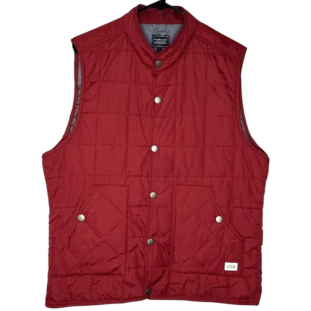Frank & Oak Mens Vest Large Red Nylon Quilted Snap Gillet Pockets Outdoor Canada